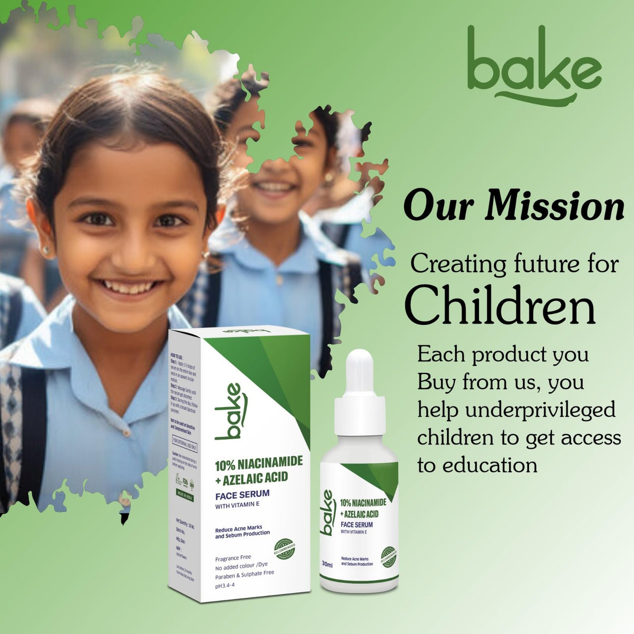 BAKE 10% Niacinamide + Azelaic Acid Face Serum for Acne Marks, Dark Spots & Open Pores | Reduces Active Acne, Blemishes | 30ml