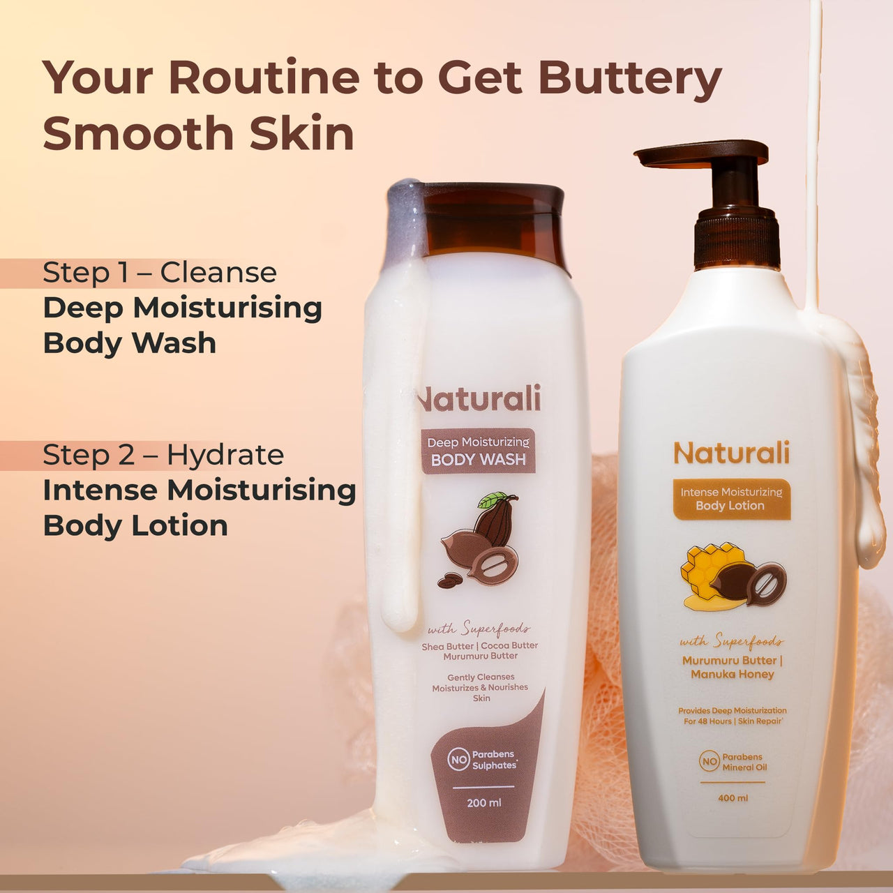 Naturali Deep Moisturising Body Wash With Shea Butter, Cocoa Butter & Murumuru Butter | Gently Cleanses | Deeply Hydrates & Nourishes | Strengthens Skin Barrier | Sulphate & Paraben-Free Formula | 200ml