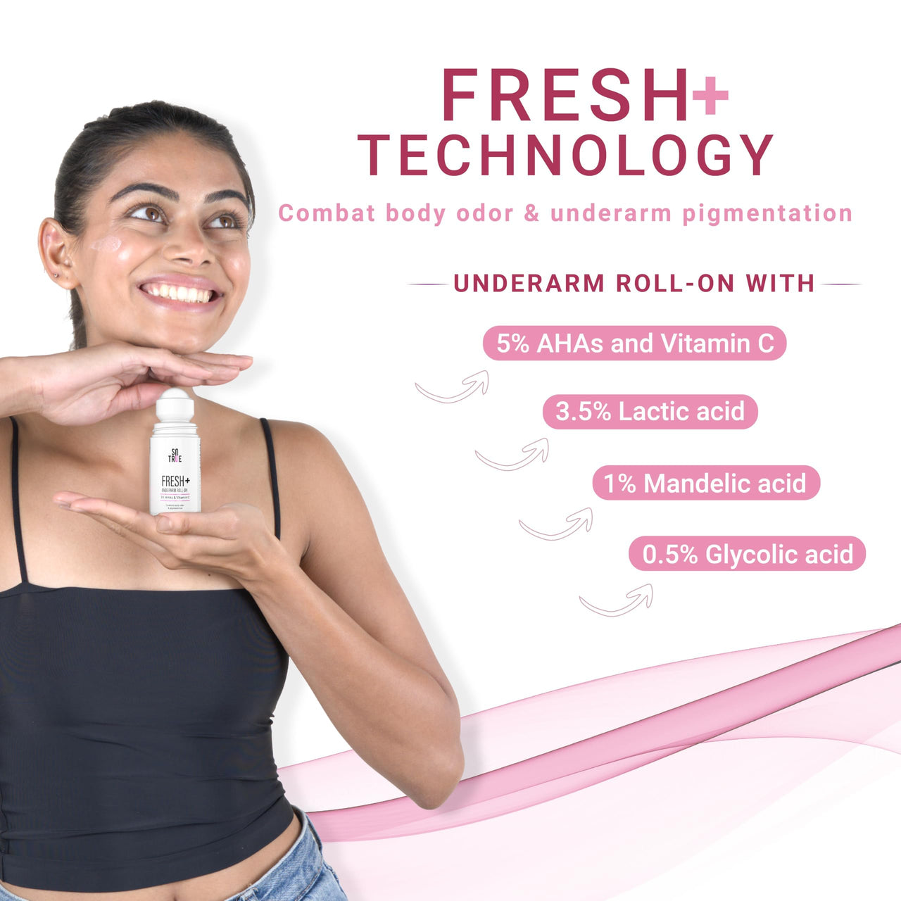 Sotrue Fresh+ Underarm Roll On Deodorant for Women, 5% AHA & Vitamin C, Controls Odour & Brightens Skin, Alcohol-Free, 40ml
