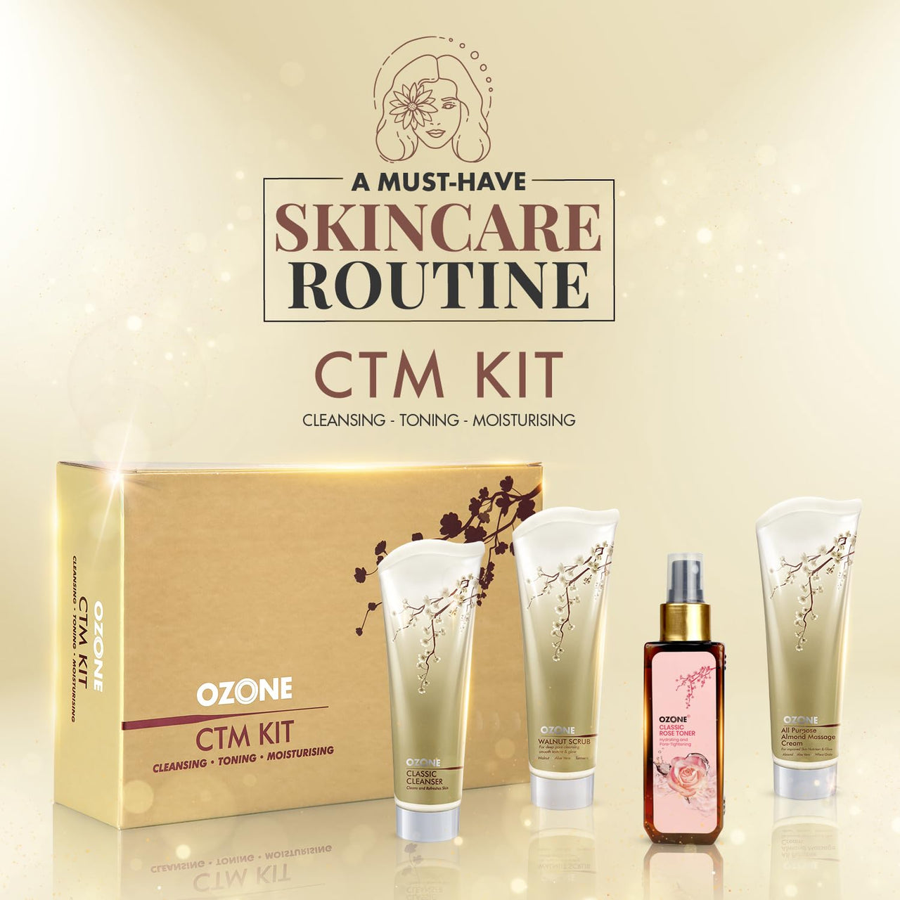 Ozone Cleansing Toning Moisturizing Kit | Facial Kit For Men & Women | Ideal For All Skin Types Glowing Skin, Bright & Radiant Complexion | Reduces Fine Line & Wrinkles | 300 gm