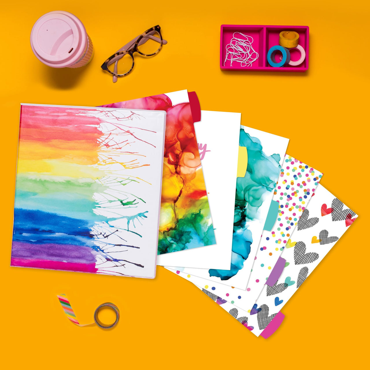 Avery + Amy Tangerine Designer Collection Binder, 1.5 Inch Round Rings, 275-Sheet Capacity, Watercolor Rainbow (28347) 1.5" 1 pack