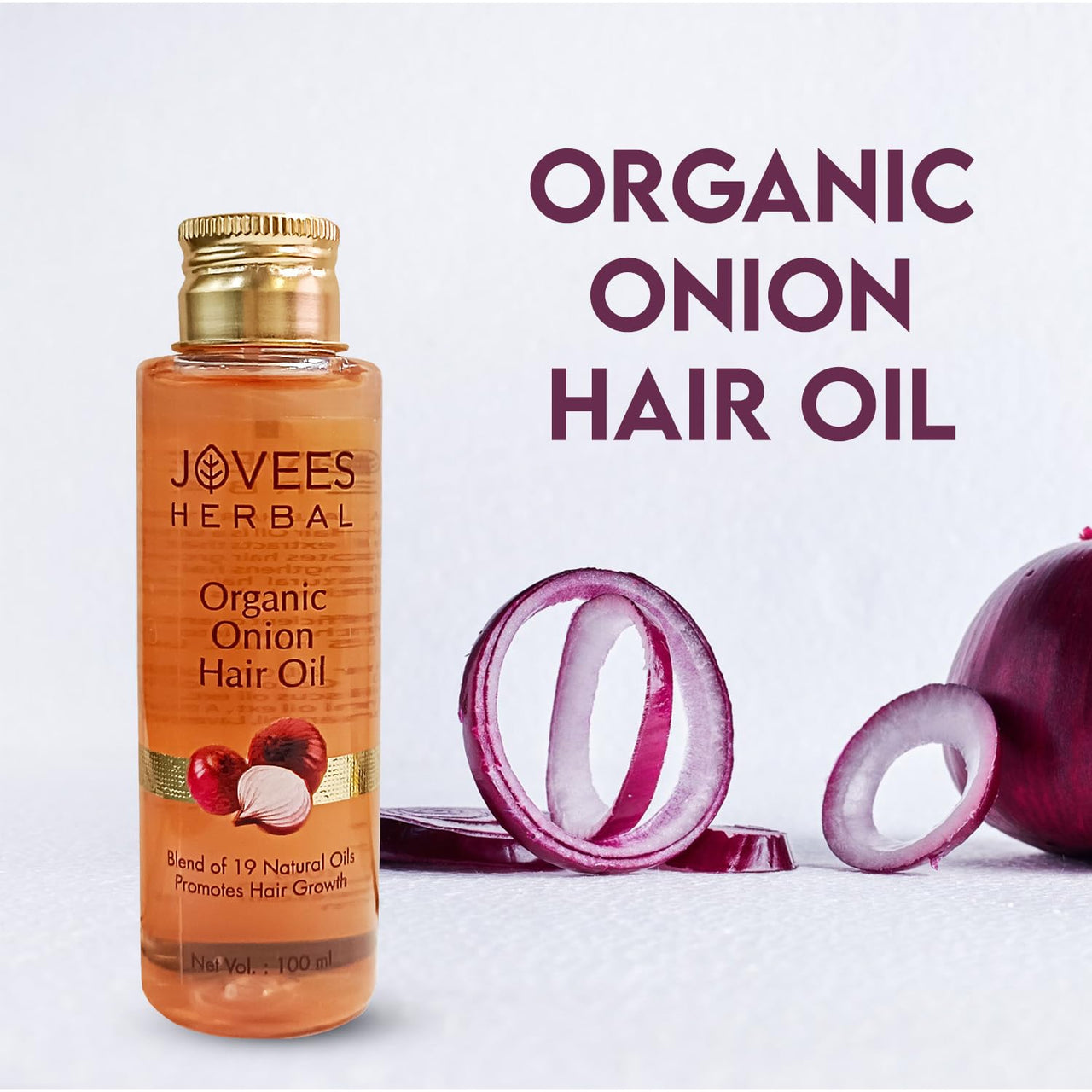 Jovees Herbal Organic Onion Hair Oil 100ML | Controls Hair Fall, Promotes Growth | Contains Onion Seed Oil, Olive oil, Sesame oil, Almond oil | Suitable for All Hair Types