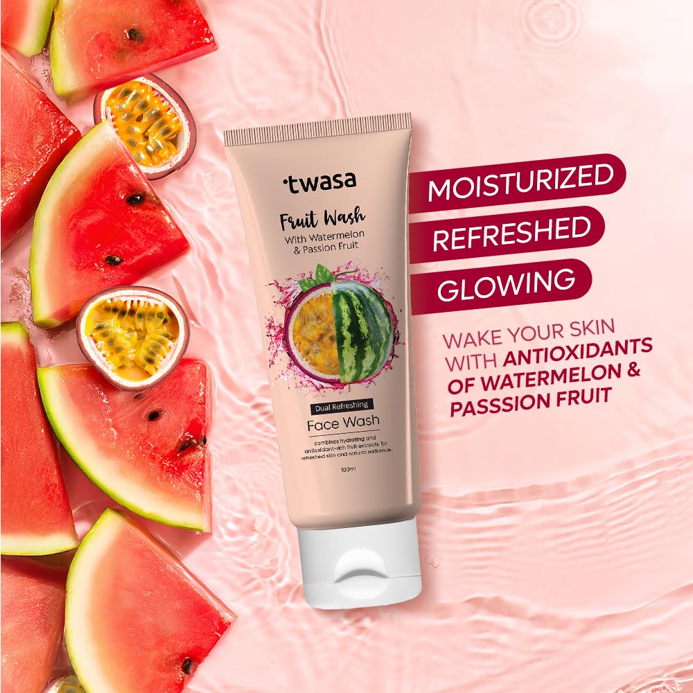 Twasa Watermelon & Passion Fruit Face Wash For Skin Barrier Repair, Hydrating & Brightening with Ceramide & Peptides | Anti-Ageing Face Wash For Glowing Skin | For Men & Women - 100 ml