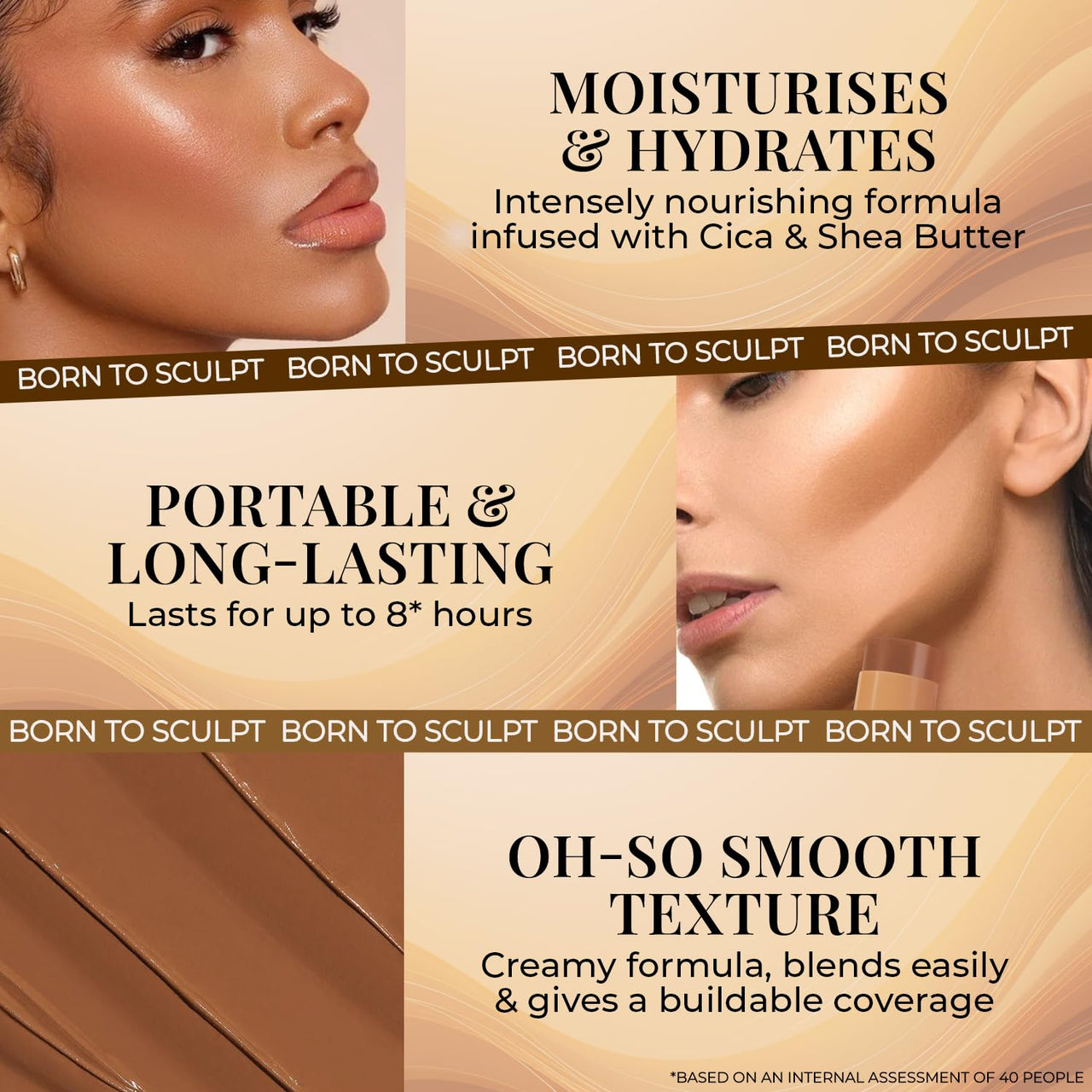Just Herbs Super Hydrating Born To Sculpt Long Stay Bronzer Stick with Shea Butter | Richly Pigmented | Defines and Uplift Appearance | Matte Finish | All Skin Types for Women 14g (Cappucino)