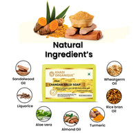 KHADI ORGANIQUE Chandan Haldi Soap Natural Handmade Soap with Turmeric Extracts Super Saver Pack of 5 (625 GM)