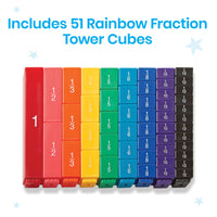 hand2mind Plastic Rainbow Fraction Tower Cubes Montessori Math Materials for Kids to Learn Fraction Equivalence Math Manipulatives 4th Grade Fraction Cube, Homeschool Supplies (Set of 51)