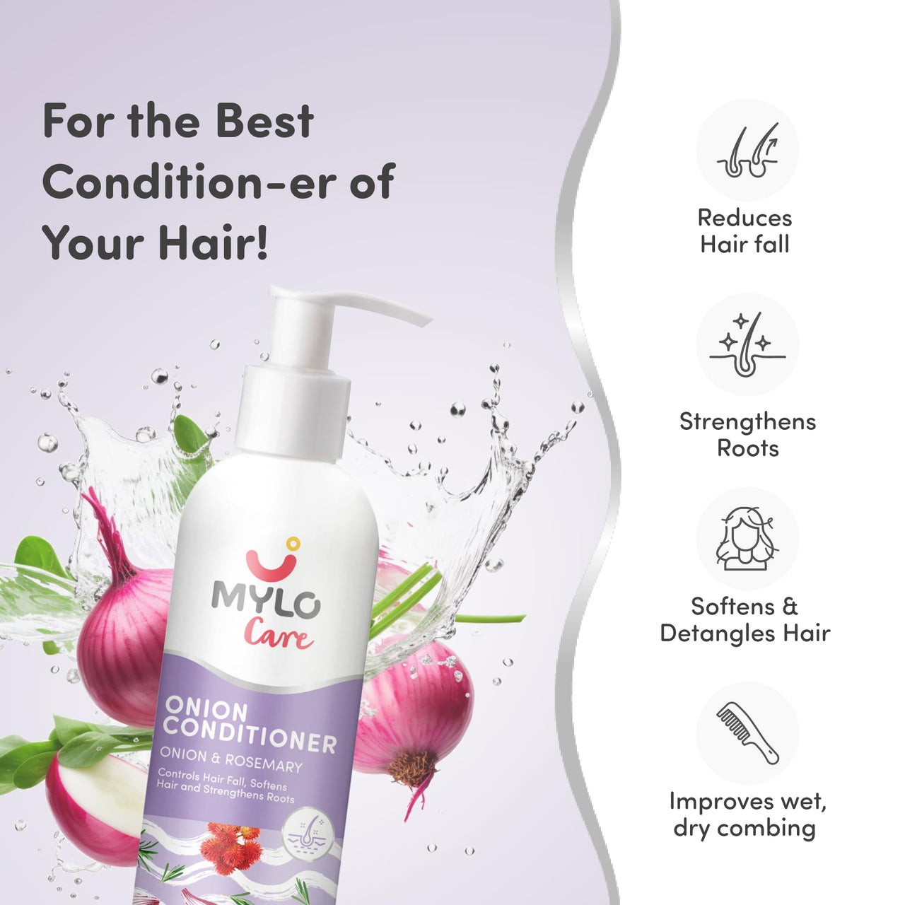 Mylo Care Anti Hair Fall Conditioner (200 ml) with the Goodness of Red Onion, Strengthens Hair and Stimulates Growth|All natural|No Sulphate & Silicones|No Parabens|No Mineral Oil