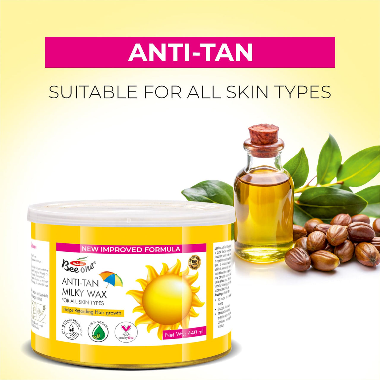 BEE ONE Anti Tan Milky Wax, 440g for Painless Hair Removal and Smooth Silky Soft Skin