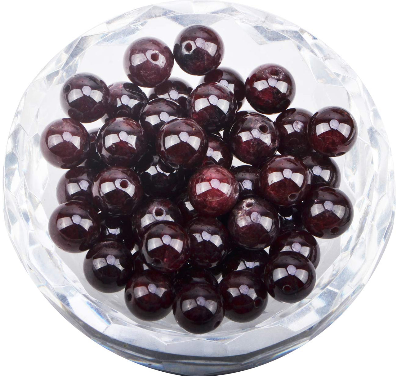 100Pcs Natural Crystal Beads Stone Gemstone Round Loose Energy Healing Beads with Free Crystal Stretch Cord for Jewelry Making (Garnet, 8MM) Garnet