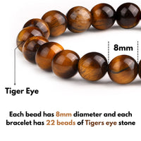 Crystal Vibe 8mm Tiger Eye Bracelet - Elastic Adjustable Crystal Bracelet for Spiritual Healing, Positive Energy – Beaded Bracelet for men women