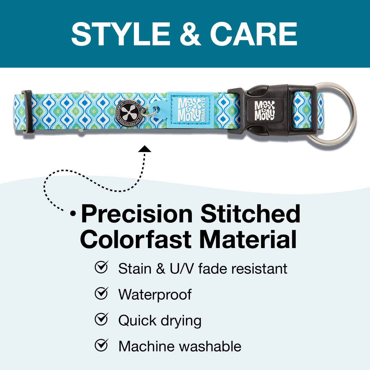 Max & Molly Soft Padded Neoprene Dog Collar w/Smart ID Gotcha! QR Pet Safety Tag, Durable, Waterproof, Anti-Stink, Machine Washable Collar for Dogs, Retro Blue Pattern, S