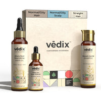 Vedix Ayurvedic Hair Fall Control Kit | Customized for Normal/Oily Hair - Normal-Oily Scalp & Straight Hair - Pack of 3 | Berberis & Banyan Anti Hair Fall Oil + Shampoo + Hair Growth Serum - 240 ml