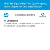 HP 952XL High Yield Original Ink Cartridges, Cyan/Magenta/Yellow, 3 Pack