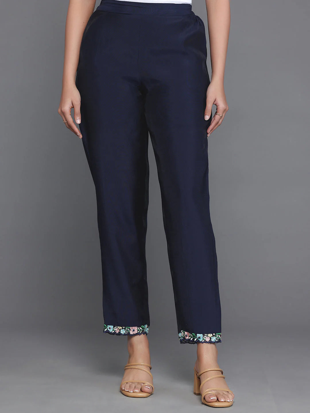 Blue Embroidered Silk Blend Straight Suit with Dupatta