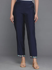 Blue Embroidered Silk Blend Straight Suit with Dupatta