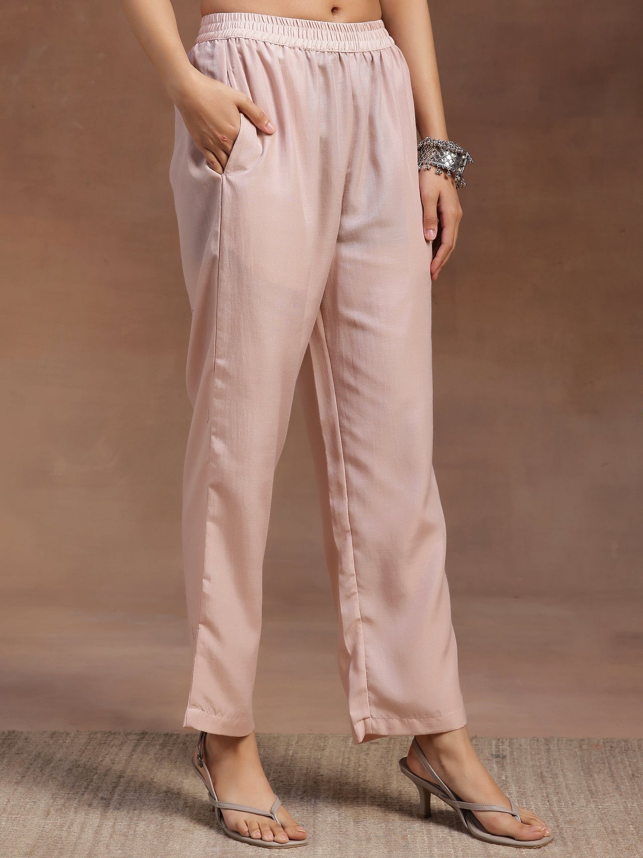 Peach Yoke Design Silk Blend Straight Suit with Dupatta