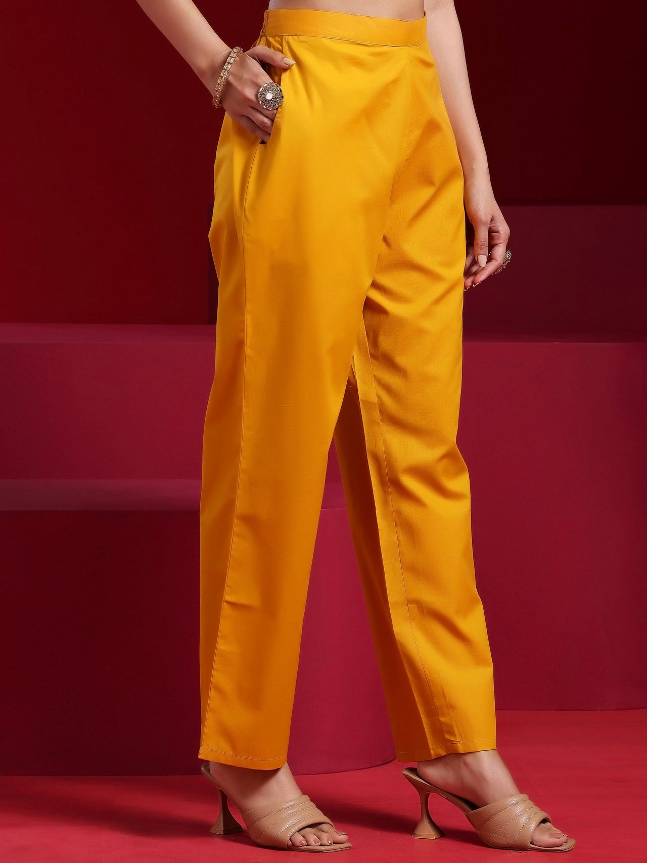 Libas Art Mustard Yoke Design Chanderi Silk Straight Suit with Dupatta