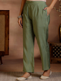 Green Printed Silk Blend Straight Suit with Dupatta