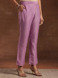 Purple Printed Silk Blend A-Line Kurta with Trousers & Dupatta