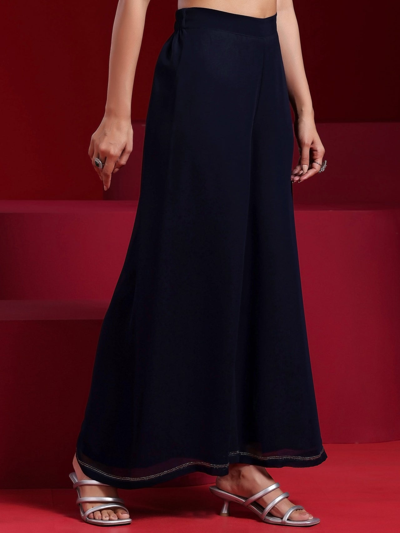 Libas Art Blue Yoke Design Georgette Straight Suit with Dupatta