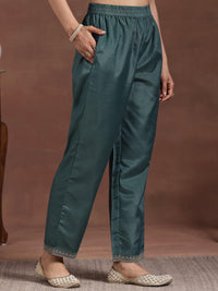 Teal Printed Silk Blend Straight Suit with Dupatta