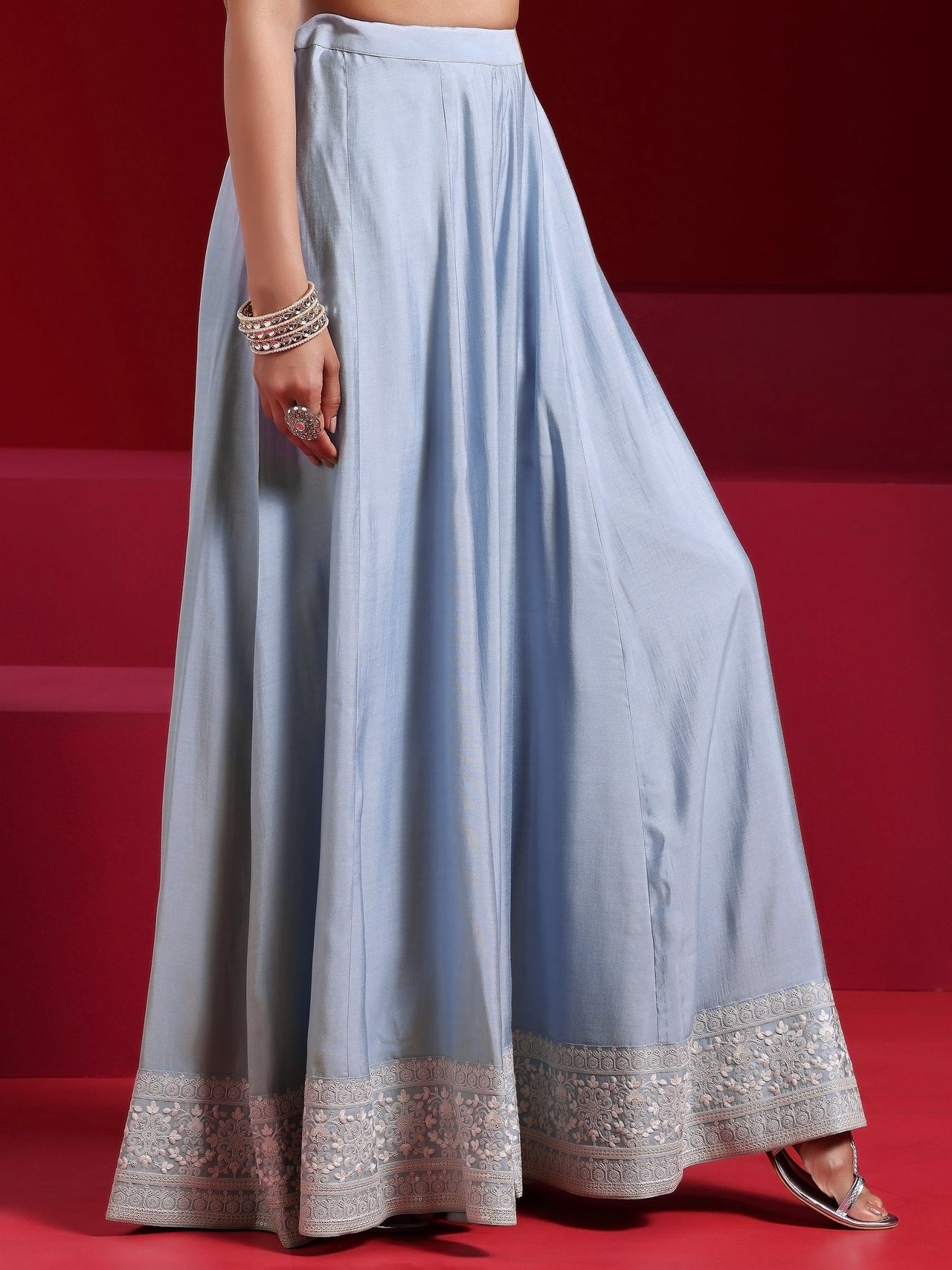 Libas Art Grey Embroidered Silk Blend Straight Suit with Dupatta