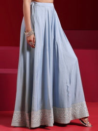 Libas Art Grey Embroidered Silk Blend Straight Suit with Dupatta