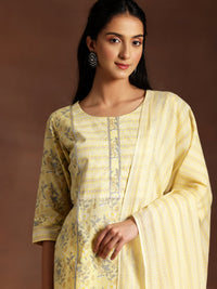 Yellow Printed Cotton Straight Suit with Dupatta