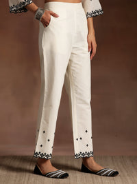 Off White Embroidered Cotton Anarkali Suit with Dupatta