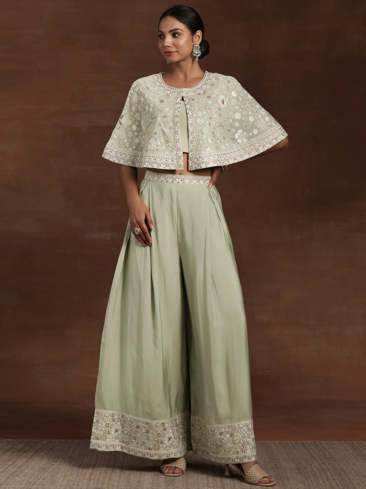 Libas Art Green Solid Silk Blend 3 Piece Co-Ords