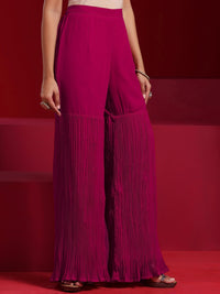 Libas Art Pink Embroidered Georgette A-Line Kurta with Sharara & Dupatta