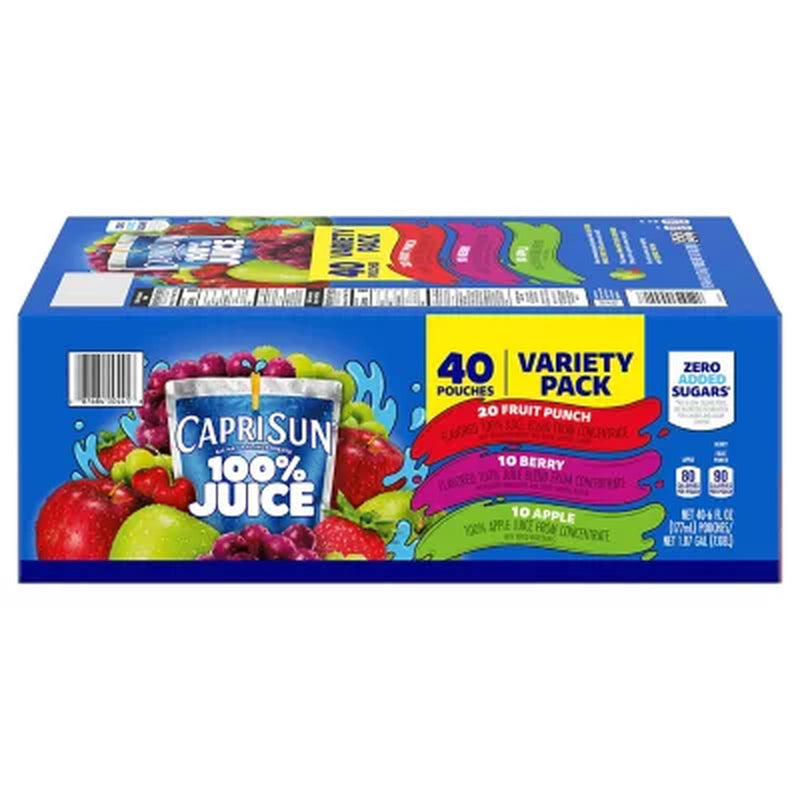 Capri Sun 100% Juice Variety Pack, 6 Fl. Oz. Pouches, 40 Pk.