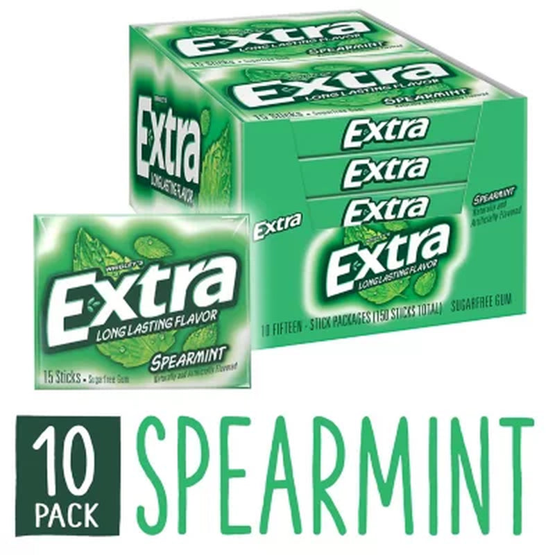 Extra Spearmint Sugar Free Chewing Gum Bulk Pack 15 Pcs., 10 Pk.