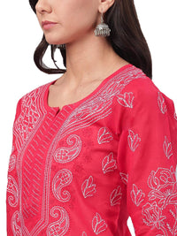 Ada Hand Embroidered Lucknowi Chikankari Straight Cotton Kurti Kurta for Women A220999 White 2XL