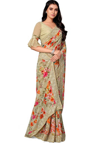 Shangrila Designer Digital Pastel Prints Weightless Georgette Saree With Blouse Piece