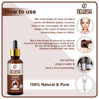 Newish Clove Oil 100% Pure & Natural, Undiluted, Best use Clove oil for Theeth Pain, Skin, Hair, Pimples, Acne, T Zone & Underarm - High Potency Premium Essential Clove Oil 30 ml