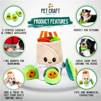 Pet Craft Supply Hide and Seek Plush Dog Toys Crinkle Squeaky Interactive Burrow Activity Puzzle Chew Fetch Treat Hiding Brain Stimulating Cute Funny Toy Bundle Pack - Burrito, for Medium Breeds
