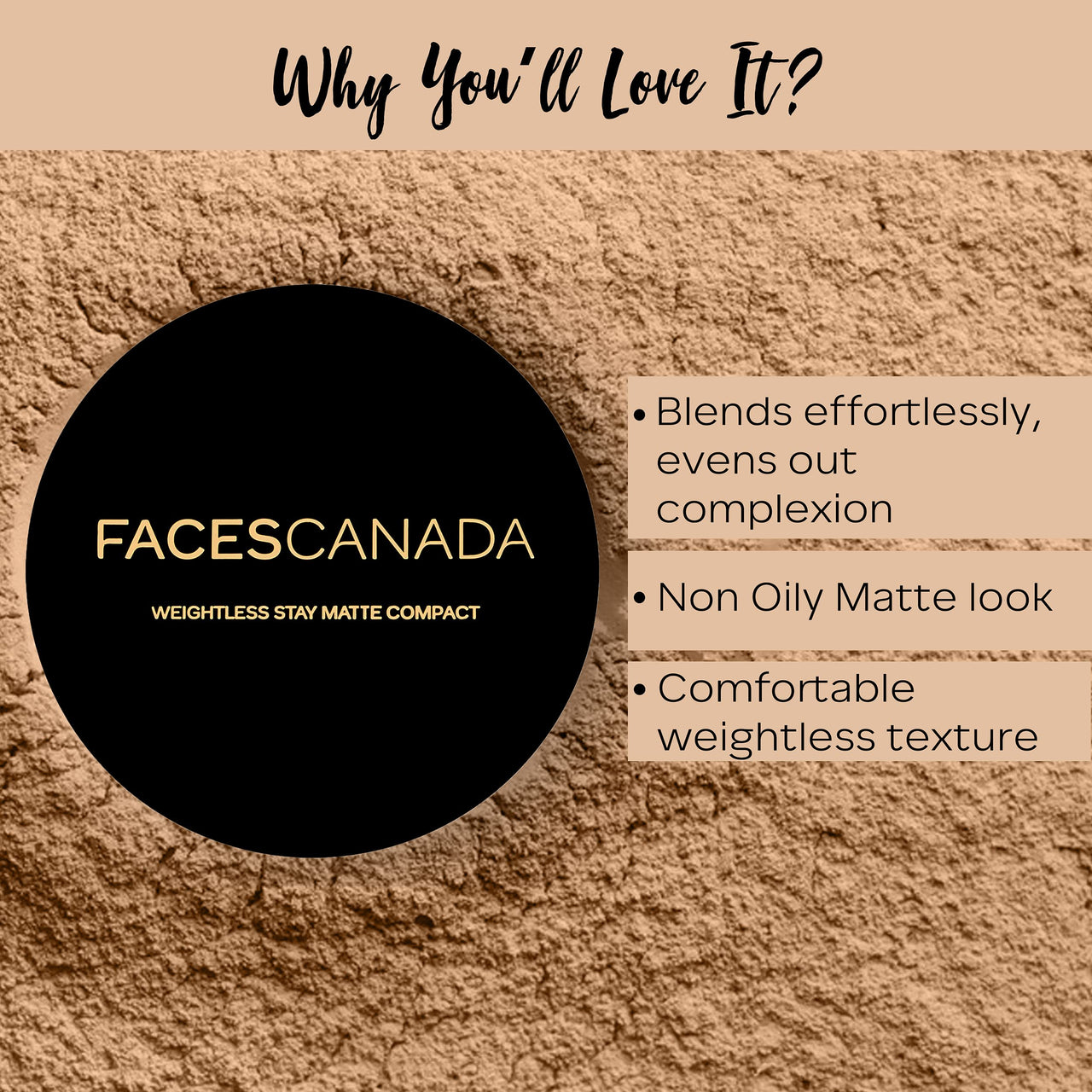 Faces Canada Combo - Weightless Matte Compact SPF-20 Vitamin E & Shea Butter Natural (9gm) & Magneteyes Kajal (0.35gm)