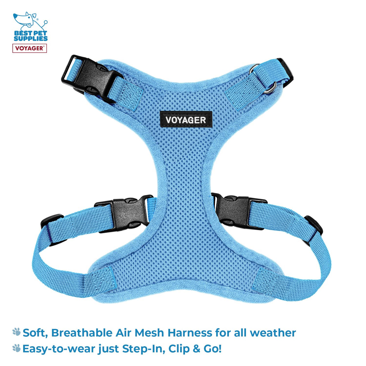 Voyager Step-in Lock Dog Harness w Reflective Dog Leash Combo Set with Neoprene Handle 5ft - Supports Small, Medium and Large Breed Puppies/Cats by Best Pet Supplies - Baby Blue, XS