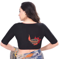 RENE Women's  Cotton Silk Embroidered Half Sleeve Blouse