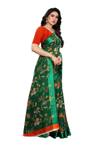 Tarshika Women's  Linen Blend Printed Saree With Blouse Piece(LINEN SAREE_NEW)