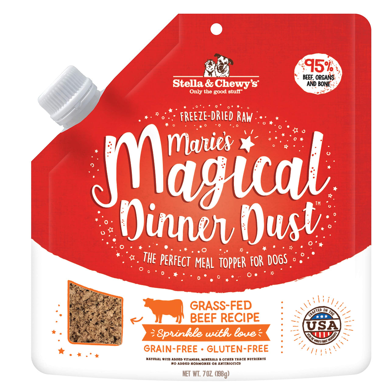 Stella & Chewy's  Freeze-Dried Raw Marie's  Magical Dinner Dust – Protein Rich, Grain Free Dog & Puppy Food Topper – Grass-Fed Beef Recipe – 7 oz Bag