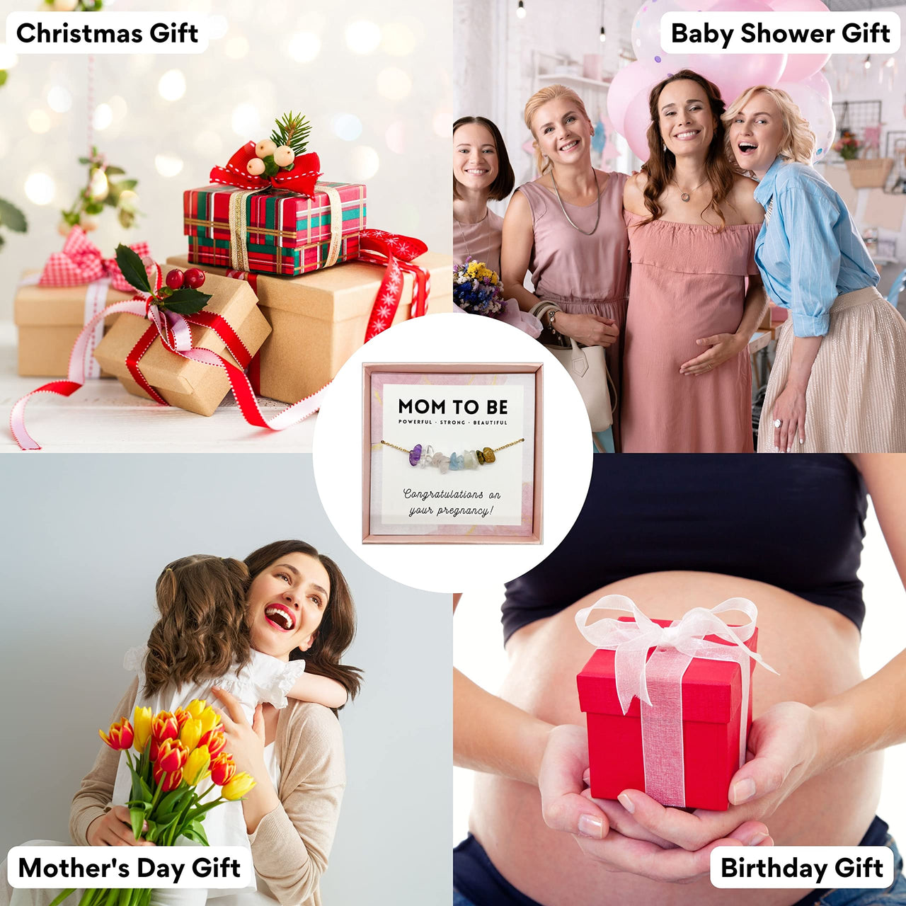 Mother’s Ray Pregnancy Crystal Necklace – 18k Gold-Plated Mom Necklace for Mothers To Be – Healing Crystal Necklace with Amethyst, Rose Quartz, Moonstone – Pregnancy New Mom Gifts for Women