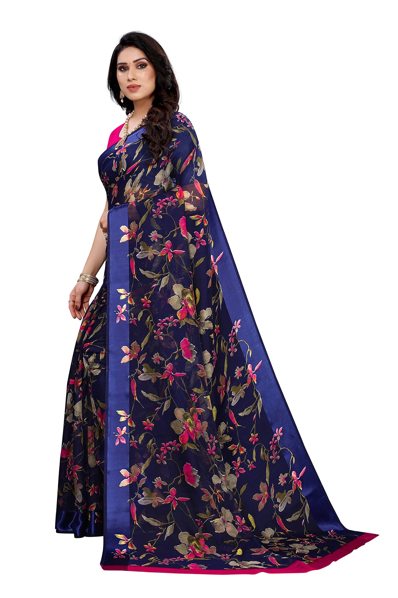 Tarshika Women's  Linen Blend Printed Saree With Blouse Piece(LINEN SAREE_NEW)