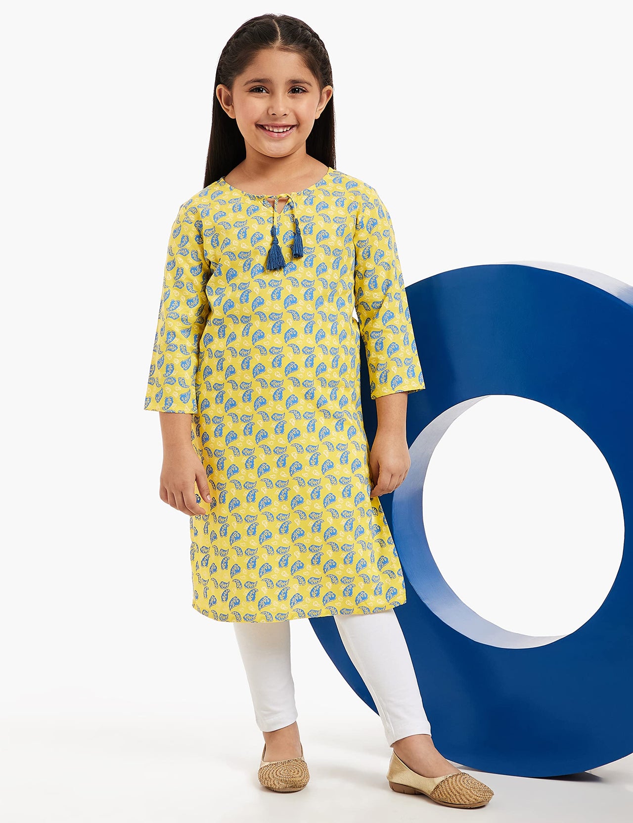 Amazon Brand - Jam & Honey Girl's  Cotton Regular Short Kurti PEACH 2 2 Years-3 Years