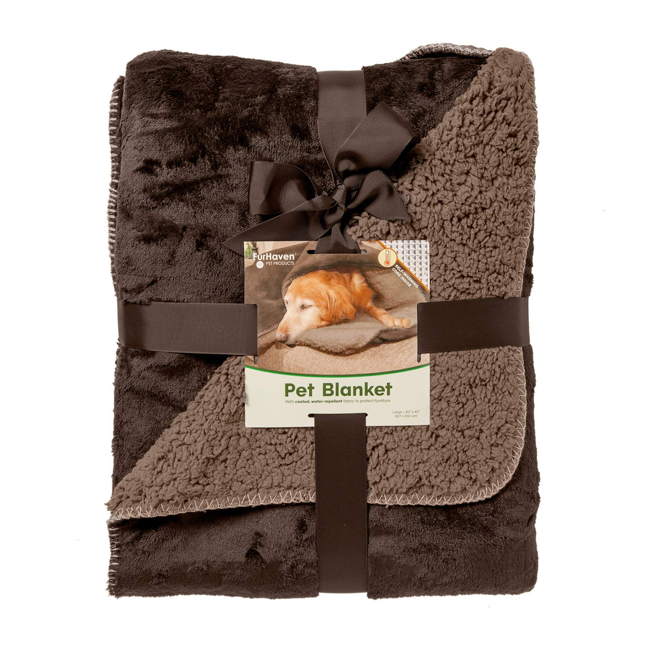 Furhaven Waterproof & Self-Warming Throw Blanket for Dogs & Indoor Cats, Washable & Reflects Body Heat - Terry & Sherpa Dog Blanket - Espresso, Large