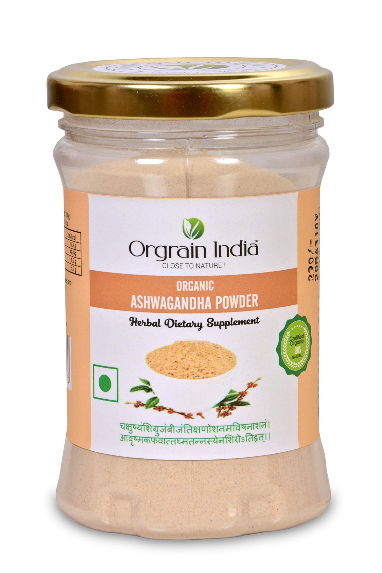 Orgrain India Organic Ashwagandha Root Powder 100g