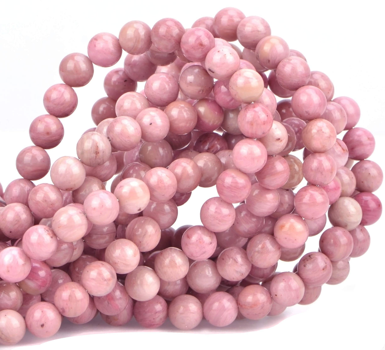 100Pcs Natural Crystal Beads Stone Gemstone Round Loose Energy Healing Beads with Free Crystal Stretch Cord for Jewelry Making (Rhodochrosite, 8MM) Rhodochrosite