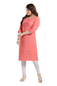 QUEEN SHIELD Women's  Knee Length Rayon Chikan-Kari KurtaKurti (QS_6631)