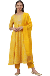 Janasya Women's  Cotton A-Line Kurta with Pant and Dupatta
